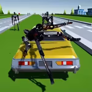 Crush ragdoll robots by car